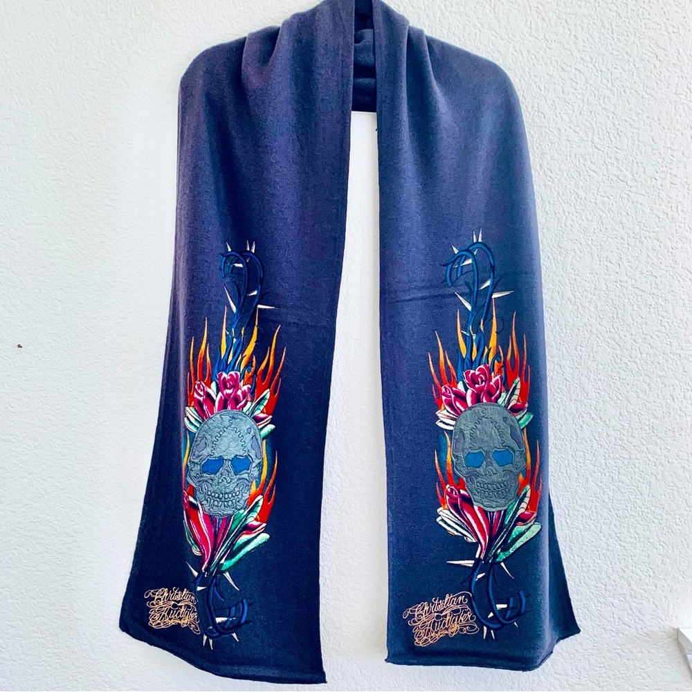 Christian Audigier Wool and Cashmere Long Scarf Y2K NWOT